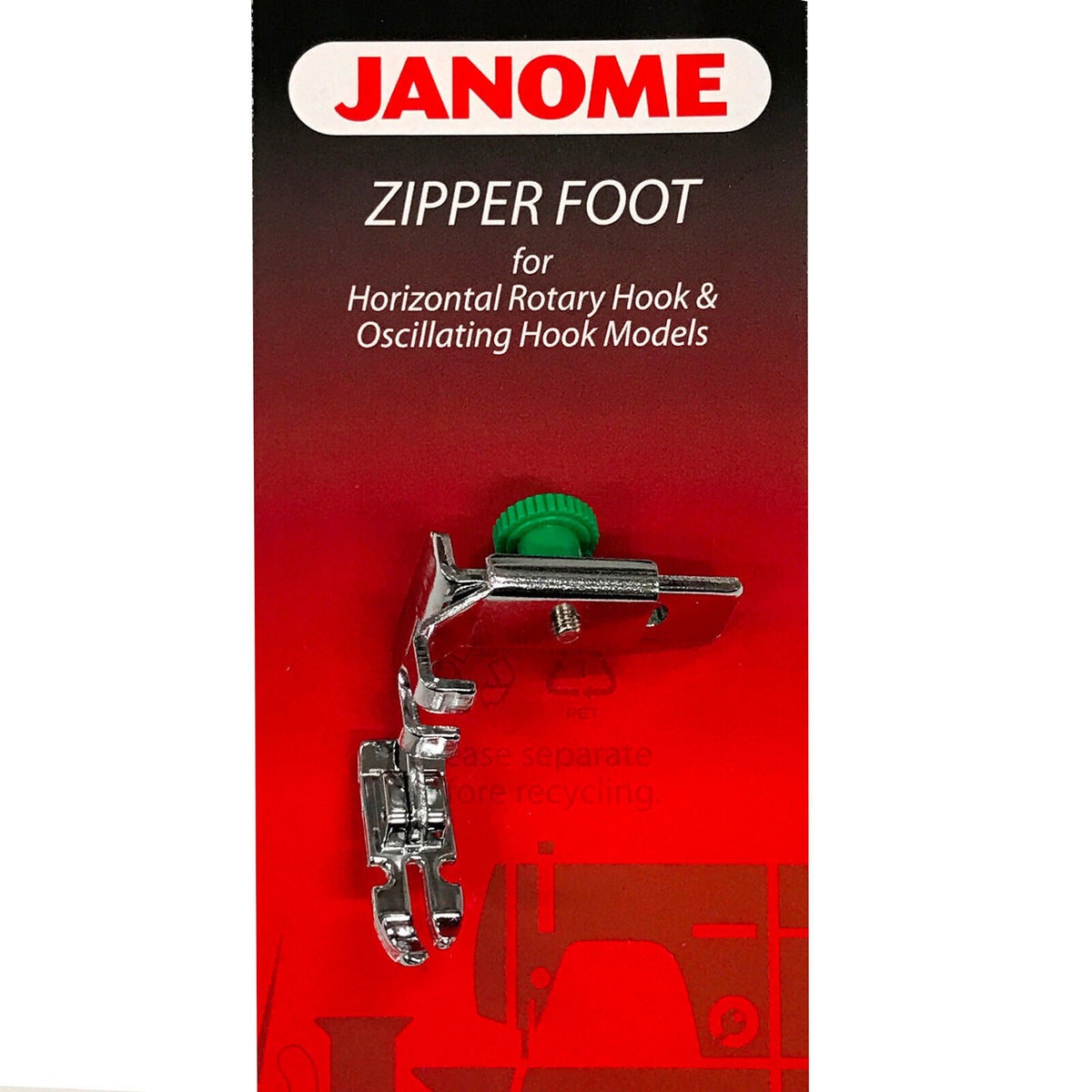 Narrow Base Zipper Foot (5/7mm Low Shank Machines) Janome