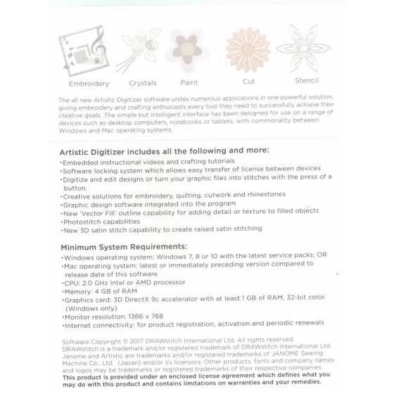 Artistic Digitizer Upgrade Kit - Artistic Digitizer JR V1.7 to Artistic Digitizer Full Version V2.0 Janome